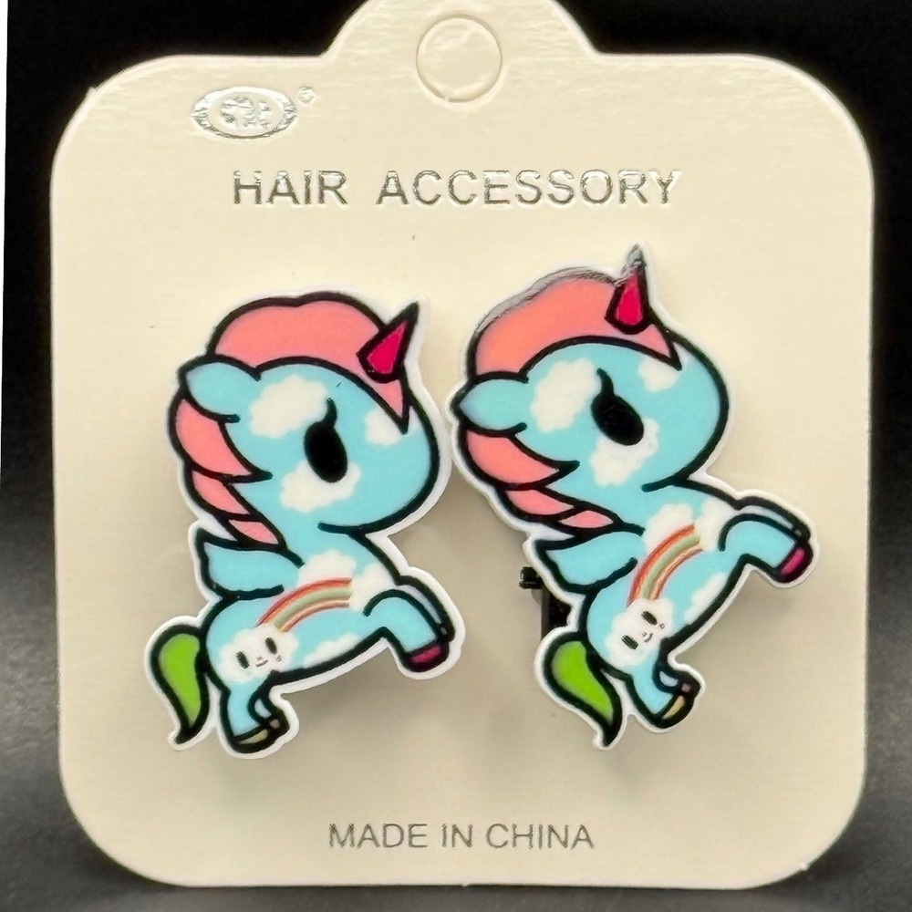 2pc Unicorn Pegasus Hair Clips Blue Rainbow Cloud Kids Hair Accessories NIP